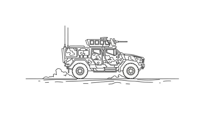 Military Armored Vehicle Line Art Illustration
