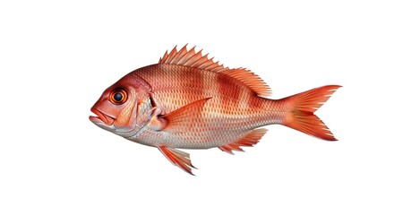 Fototapeta premium Detailed illustration of a red snapper fish with vibrant scales and fins, isolated on a clean white background, perfect for educational or culinary projects.