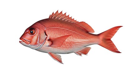 Fototapeta premium Vibrant red snapper fish illustration, showcasing detailed scales and features in a side profile view, isolated on a white background.