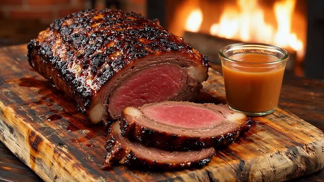 Sliced roasted beef with sauce