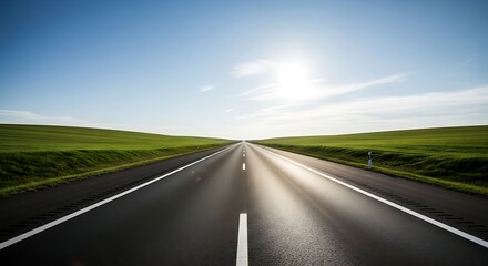 Rural Road Perspective with Open Sky and Fields