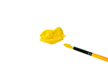Yellow Acrylic Paint Smear Isolated on Transparent Background with Brush and Tube PNG