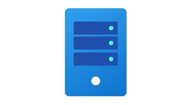 Blue server icon, computer hardware symbol, data storage illustration, web hosting graphic