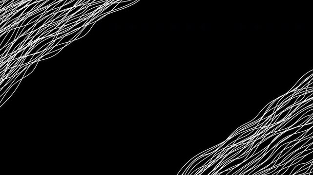 Animated Hand Drawn Scribble Wave Corners Loop on Black Background. Waves and chaotic lines located in the opposite corners. For artistic videos, edgy social media content, and creative presentations.