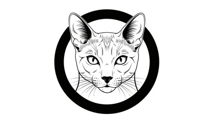 Obraz premium Elegant Siamese Cat Portrait in Circle, Black and White Line Art, Minimalist Design