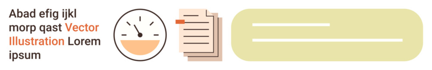 Obraz premium Performance monitoring, productivity tools, data tracking, analytics, document management, information flow. Image showing speedometer, documents and a text block. Performance monitoring