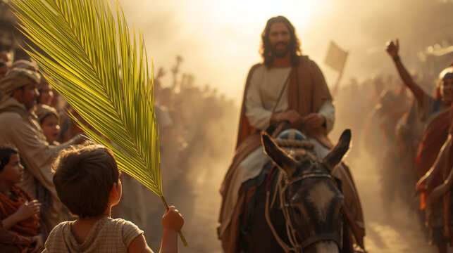 Palm Sunday Christian Celebration with Palm Leaves &ndash; Jesus&rsquo; Triumphal Entry into Jerusalem