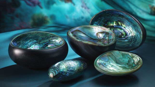 Polished Abalone Shells Displaying Iridescent Mother of Pearl in Rich Ocean Hues