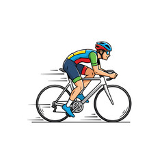 Naklejka premium Cartoon style male cyclist riding a bicycle at speed