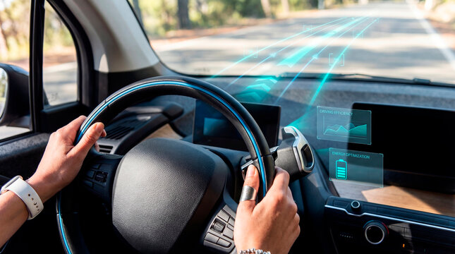 Confident driver following AI lane guidance navigation system