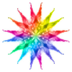 Vibrant colorful powder explosion on white background