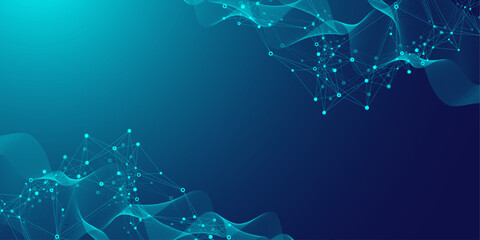 Plakat Modern digital technology background design with molecular plexus lines and dots. Futuristic network connection. Abstract mesh, big data technology, ai, science, cyberspace.