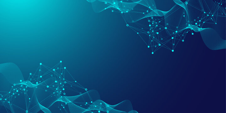 Modern digital technology background design with molecular plexus lines and dots. Futuristic network connection. Abstract mesh, big data technology, ai, science, cyberspace.