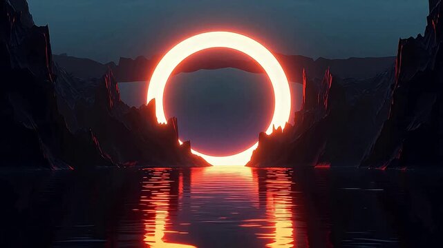 Seaside neon circular frame abstract background