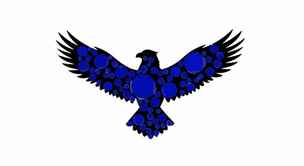 Obraz premium Majestic eagle silhouette formed by vibrant blue circles against a white background