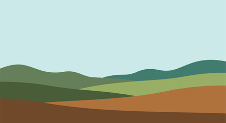 Serene rolling hills under a clear blue sky, a minimalist landscape illustration capturing the beauty of nature © The blitz