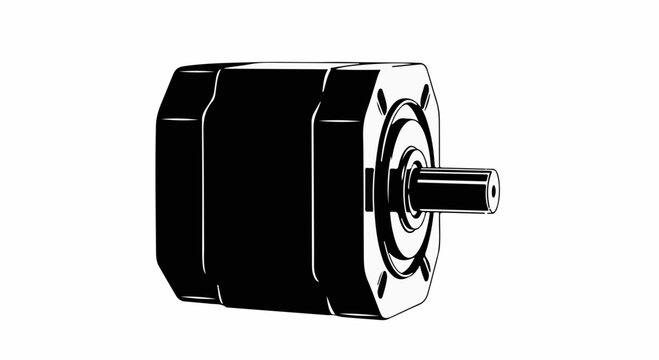 Precision engineered stepper motor with rotating shaft on white background