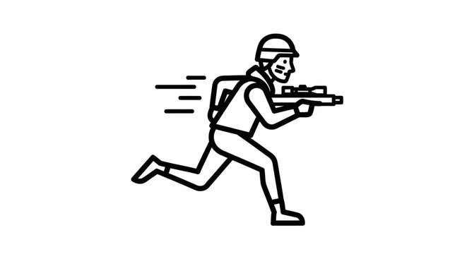 Soldier Running with Rifle, Military Action, Combat, Warfare, Dynamic Movement