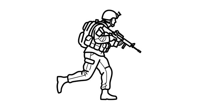Soldier Running with Rifle, Military Action, Tactical Gear, Combat Ready