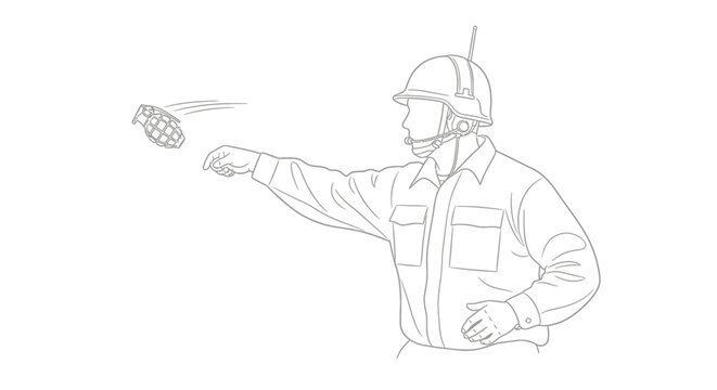 Soldier throwing a hand grenade, military training, combat readiness, action pose