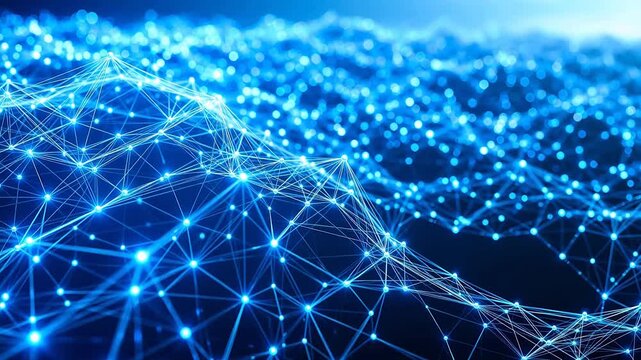 Abstract network of glowing blue nodes