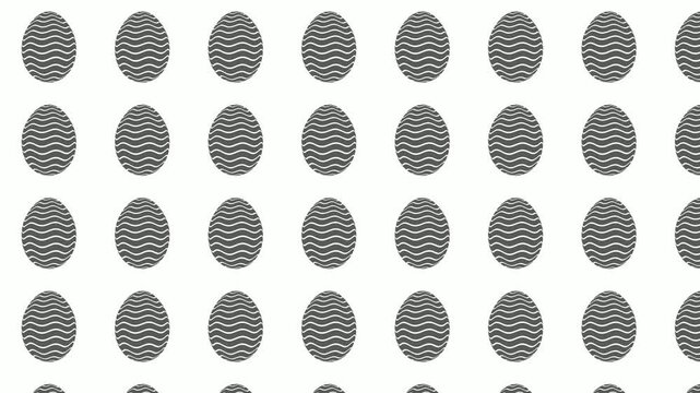 Seamless loop of grey Easter eggs moving horizontally left. Ideal for Easter holiday greetings, backgrounds, and festive promotions.