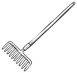 Naklejka premium Illustration of garden rake with long handle and tines vector drawing