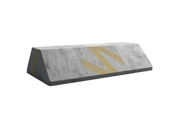 Concrete parking curb block with yellow safety stripes, preventing vehicles from exceeding parking space limits, transparent background 3d render