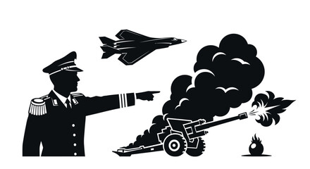 Military Commander Directs Jet and Artillery Fire in Combat Scene