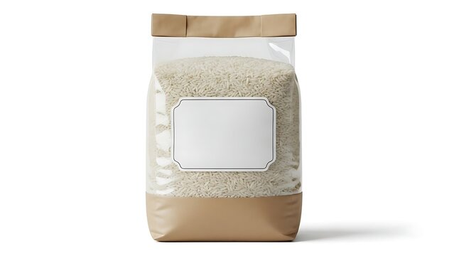 A bag of rice on a white background