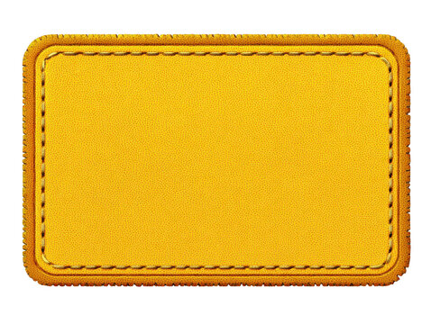 Yellow rectangular patch with stitched edges isolated on transparent background