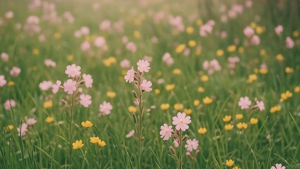 Fototapeta premium Vibrant wildflowers in serene meadow.