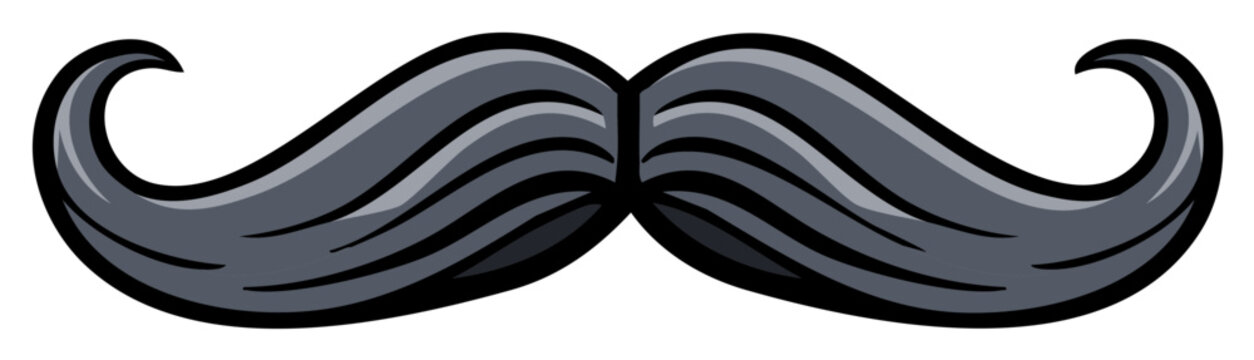 Cartoon grey handlebar mustache graphic isolated on white