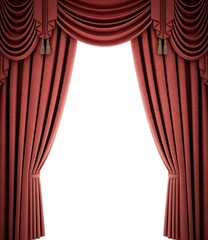 Red velvet drapes with gold tassels on white background red curtains window dressing