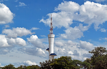 Fototapeta premium Digital TV Tower and sky with clouds in Brasilia, Federal District, Brazil