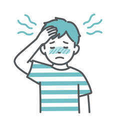 Fototapeta premium ほてりや発熱で辛そうな男の子（子供）のイラスト