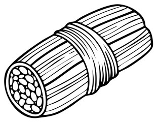 Outline drawing of sushi roll with seaweed and rice, isolated on white