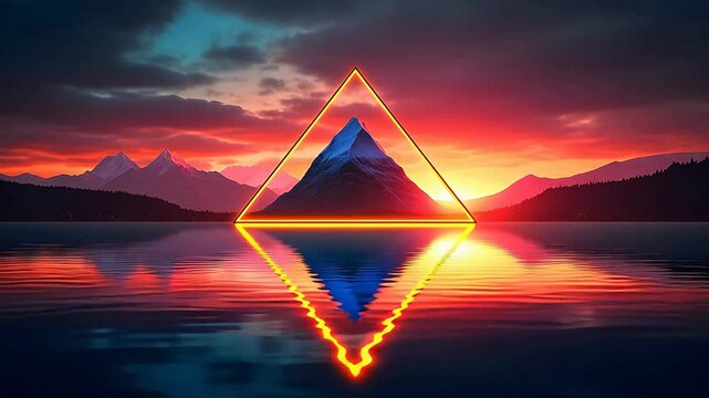 Digital technology seaside neon triangle frame background