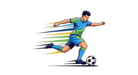 Obraz premium Dynamic soccer player kicking ball with motion lines