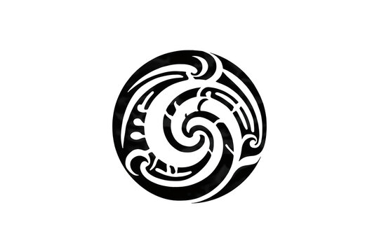 Maori tribal koru symbol forming a circular spiral pattern in black, representing life, growth, peace, and new beginnings
