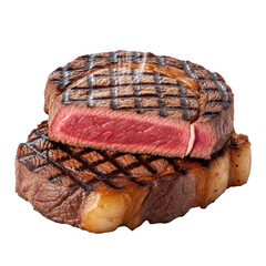 A delicious steak meal with grilled vegetables and a side of potatoes isolated on transparent background