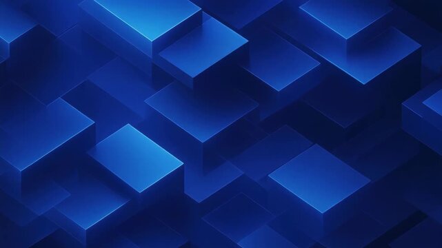 A seamless pattern of abstract blue geometric cubes with glowing edges, creating a modern, technological background. Ideal for presentations, web design, and digital art.