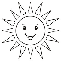 Cartoon sun with smiling face radiating warmth and happiness