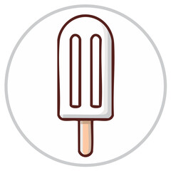 Icy popsicle with brown outline stands centered on simple white background suitable for logo designs and social media posts