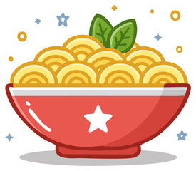 Fototapeta premium Delicious Noodle Bowl with Fresh Basil and Star Decorations