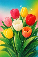 Fototapeta premium Vibrant tulips with sparkling background.