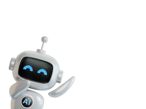 3D illustration of ai robot gesture point finger at copy space portrait.Transparent Background Mockup.Supports PNG files with transparent backgrounds.