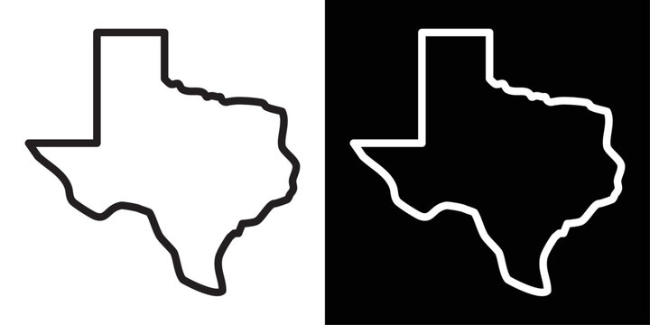 Texas icon in black and white stroke style on background. Ideal for location maps, travel guides, and regional identification designs.