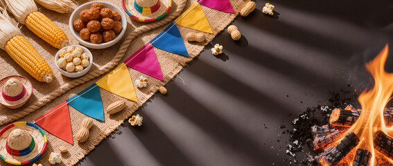 Fototapeta premium An overhead view of a table topped with corn and popcorn.