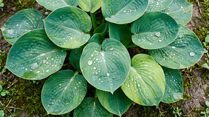 Spring garden morning dew glistens on vibrant green leaves creating a serene natural scene